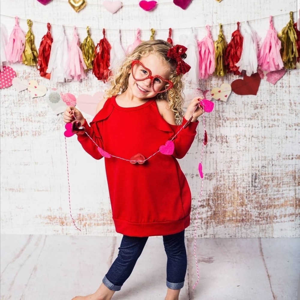 Pomelo Kids Red Cold Shoulder Ruffle Tunic Dress Girls Size 9/10 NWT